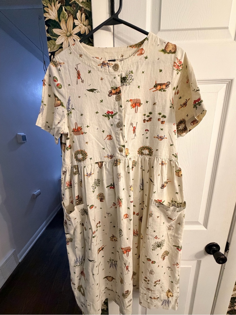 Lands' End Vintage Girls Garden Print Linen Blend Dress Size 16